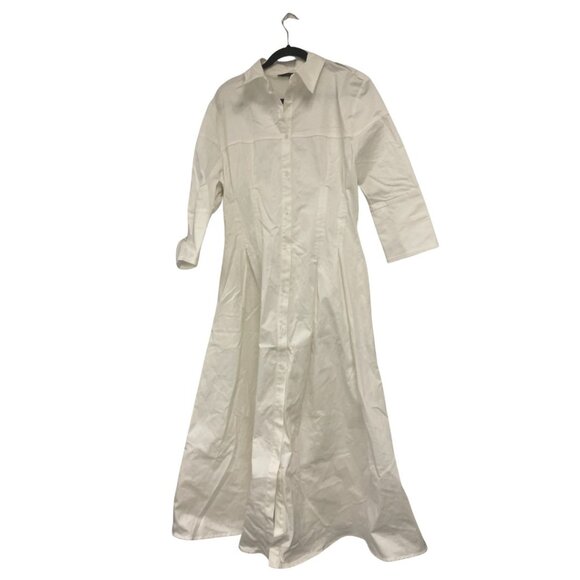 Zara Womens Shirt Dress Midi Size Large White Collared Long Sleeve 2395/077 NWT - Picture 2 of 14